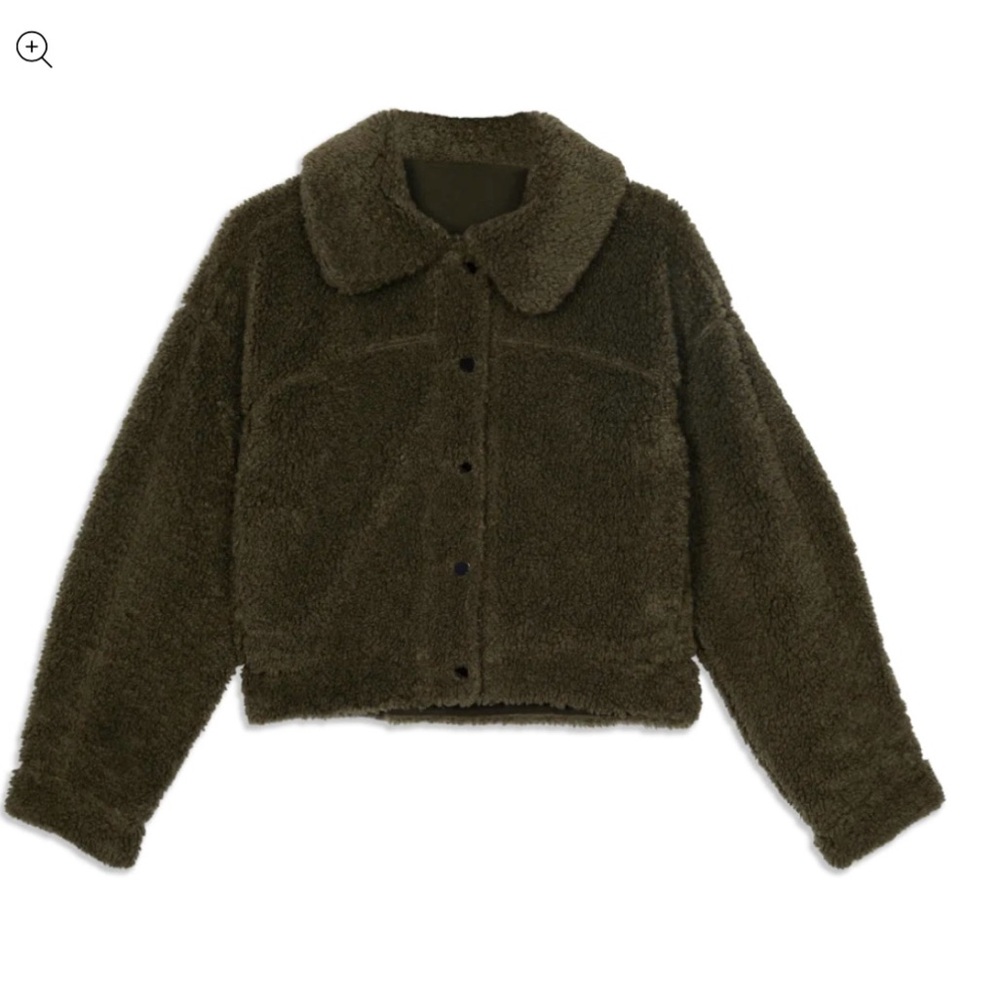 Lululemon Olive Fleece Button Cropped Sherpa Jacket
